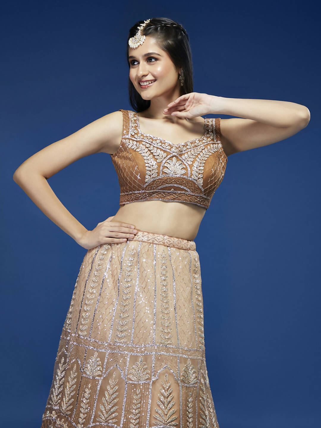 House of Panchhi Rust Net Gotapatti Work Lehenga & Blouse with Dupatta | Grocsy