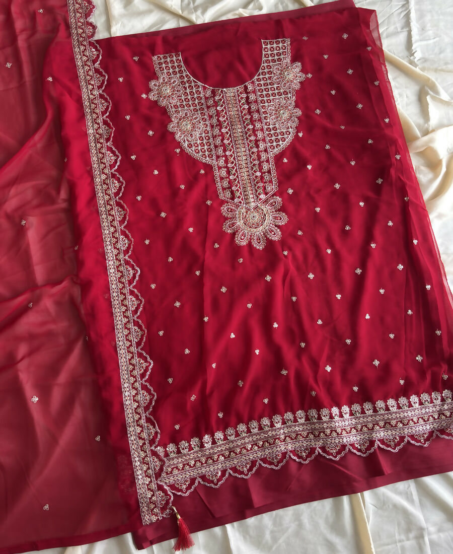 KC New Georgette Short Salwar Kameez Pakistani Style Red | Grocsy