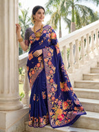 Aastha Fashion Royal Blue Premium Russian Silk Designer Floral Position Print Saree | Grocsy
