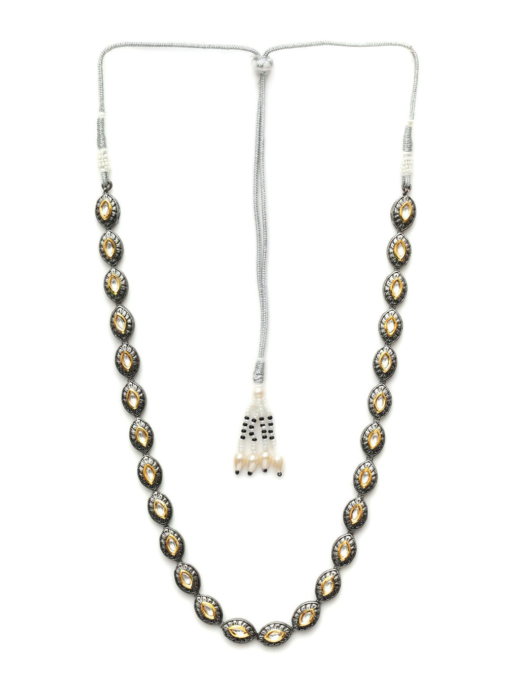 Dual Tone Kundan Neckpiece (silver) - Ruby Raang | Grocsy