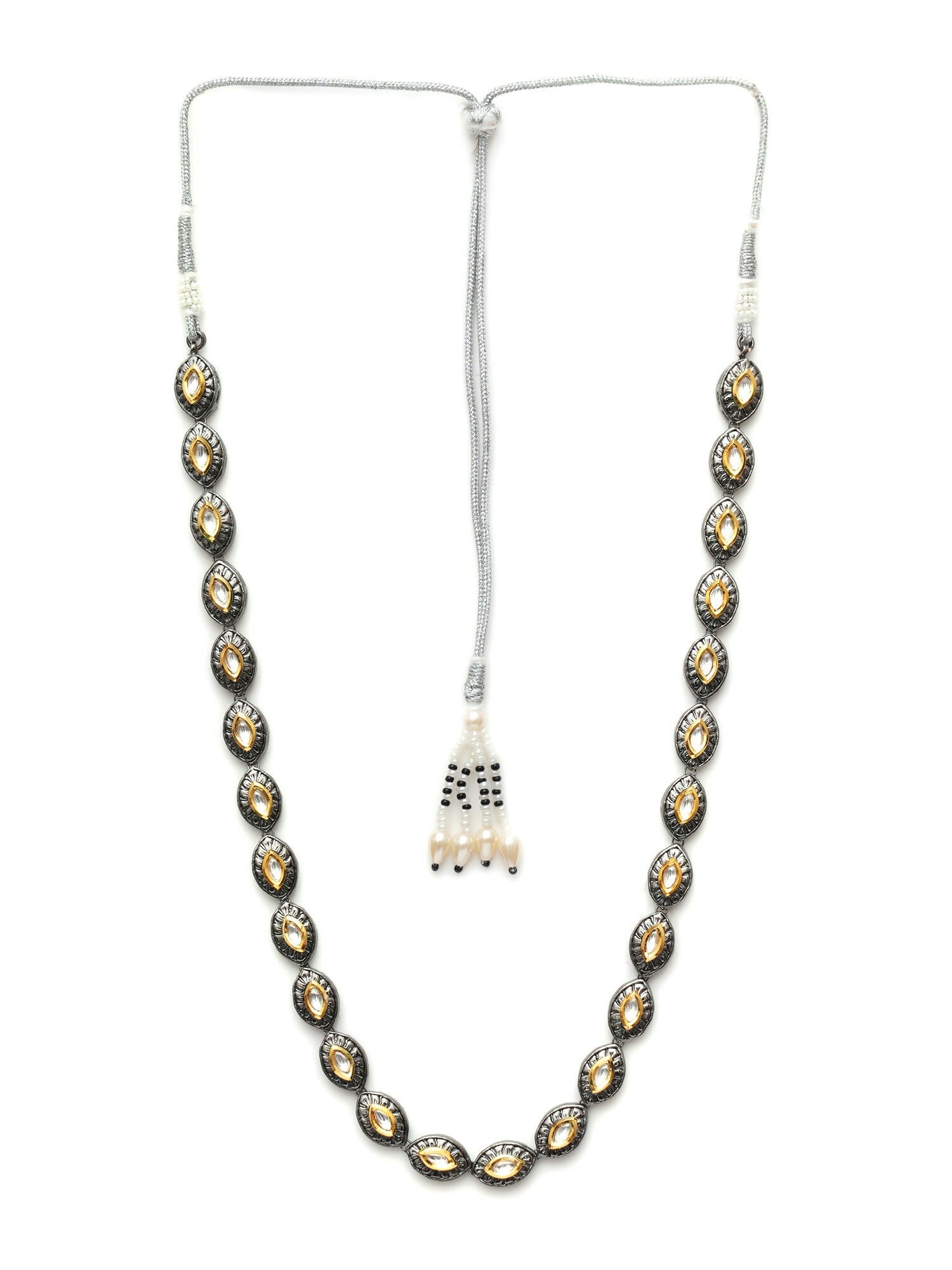 Dual Tone Kundan Neckpiece (silver) - Ruby Raang | Grocsy