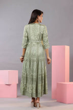 Juniper Women Olive Green Shantoon Floral Printed Maxi Dress | Grocsy