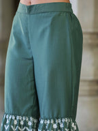 Juniper Women's Green Chinnon Embroidered Kurta Garara Set | Grocsy