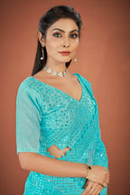 Vamsee Sky Blue Georgette Designer Saree | Grocsy