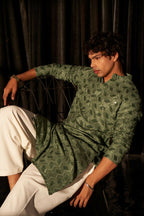 Green viscose Chikankari Embroidery Work Men's Traditional Kurta Set - Mahotsav | Grocsy
