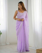 Attractive Looking Georgette Thread, Sequance Embroidery Work Party Wear Saree - Lavender | Grocsy