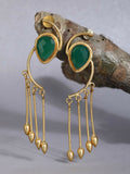 Joban Fashion Women Green Stone Matte Gold Earrings | Grocsy
