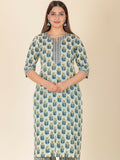 Aramya Cream Soft Cotton Floral Straight Kurta for Women | Grocsy