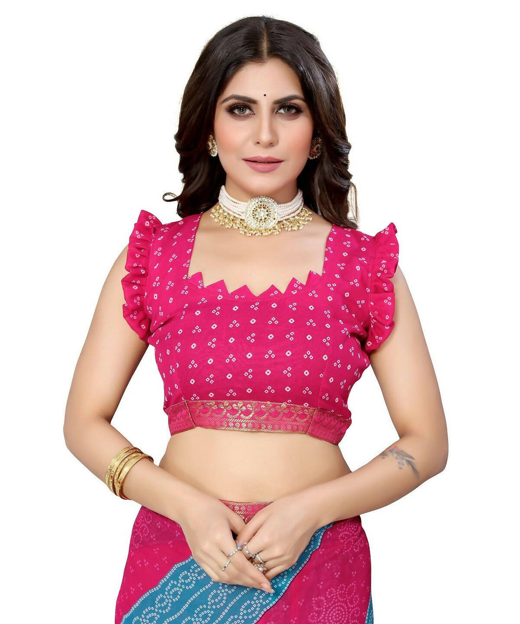 Vamika Pink Georgette Printed With Lace Saree (MANYA PINK SKY BLUE) | Grocsy
