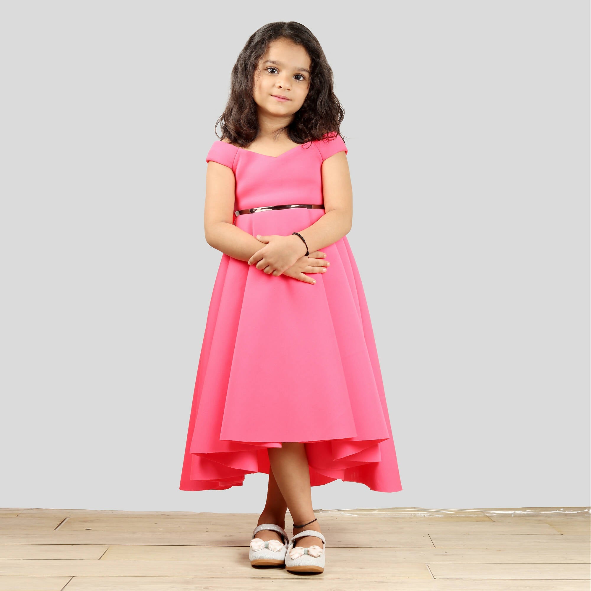 Pink Cow Fashions Pink Scuba Gown With Black Strip At Waist | Grocsy