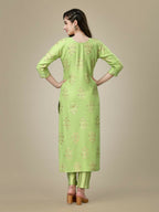 Jyoti Fashion Women's Light Green Rayon Embroidered Kurta Pant Set | Grocsy