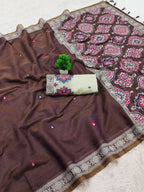 Vastranavya Coffee Muga Cotton Meenakari & Azarakh Pallu Saree with Contrast Blouse | Grocsy