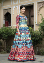 Wedding Designer Multi Soft Dola Silk Anarkali suit with Dupatta - Samanta | Grocsy