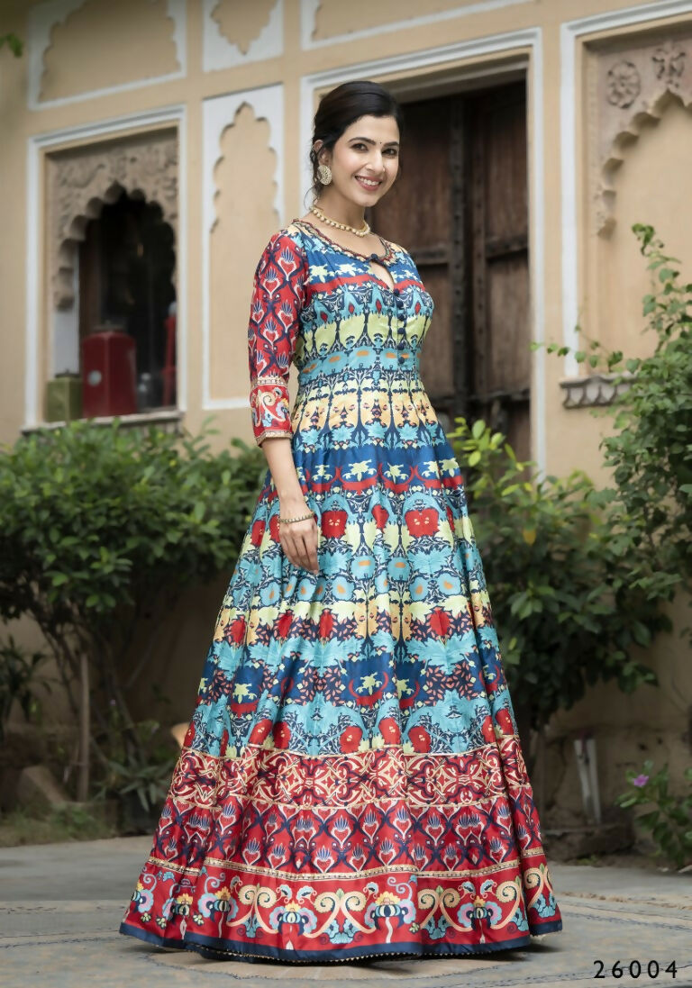 Wedding Designer Multi Soft Dola Silk Anarkali suit with Dupatta - Samanta | Grocsy