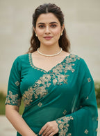 Teeya Creation New Trendy Party Wear Soft Silk Saree-Teal | Grocsy