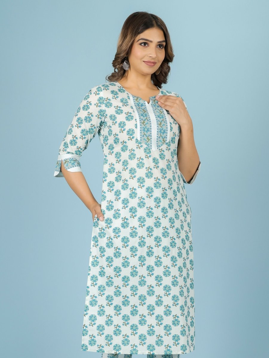 Aramya White Soft Cotton Floral Straight Kurta for Women | Grocsy