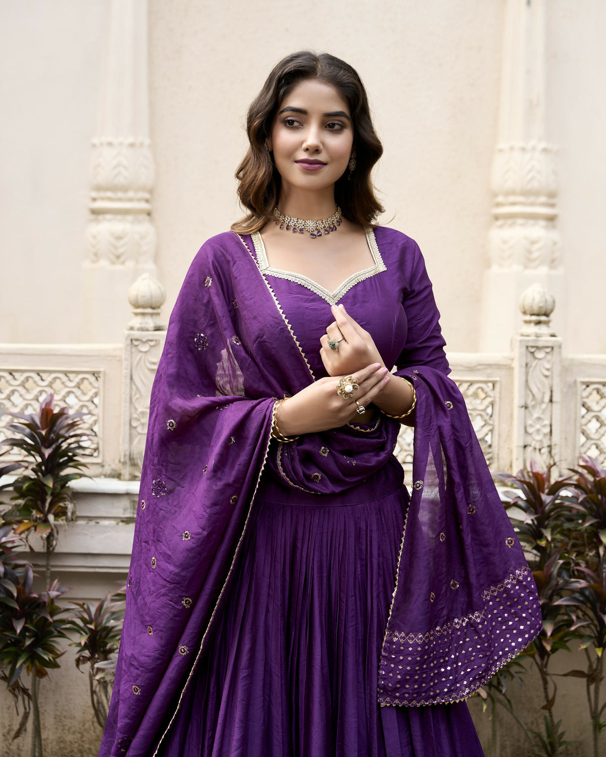 Lorenvalley Purple Pure Chanderi Plain With Zari Weaving Work Border Lehenga Choli | Grocsy