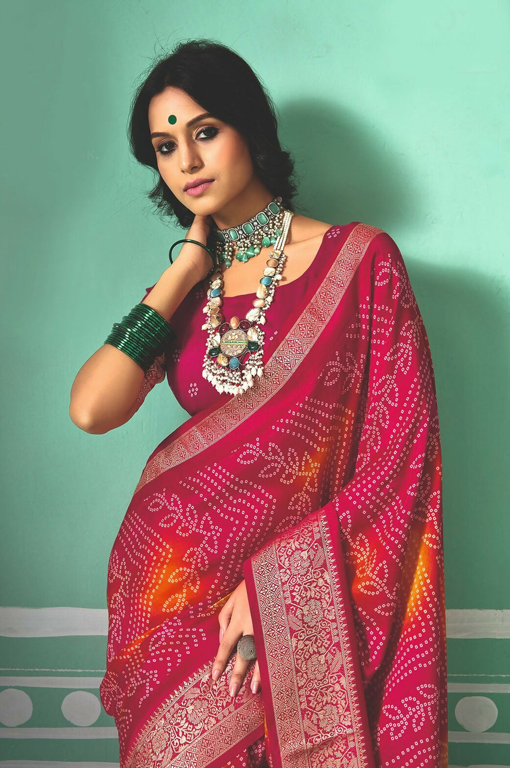 Joban Fashion Vicitra Silk Pink Soft Fabric With Digital Print Saree | Grocsy