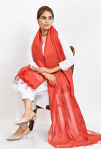 Mominos Fashion Moeza Women's Linen Cotton Silver Border Red Dupatta | Grocsy