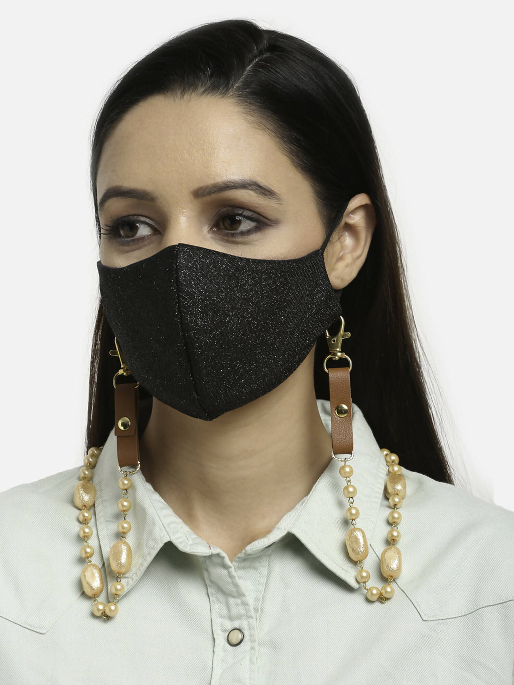 Brown Leather Beaded Mask Chaain - Ruby Raang | Grocsy