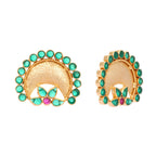 Nuyug 22K Gold Plated Faux Emerald Stone Studded Contemporary Shaped Studs | Grocsy