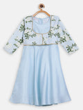 Ahalyaa Blue Poly Silk A-Line Girl's Kurta | Grocsy