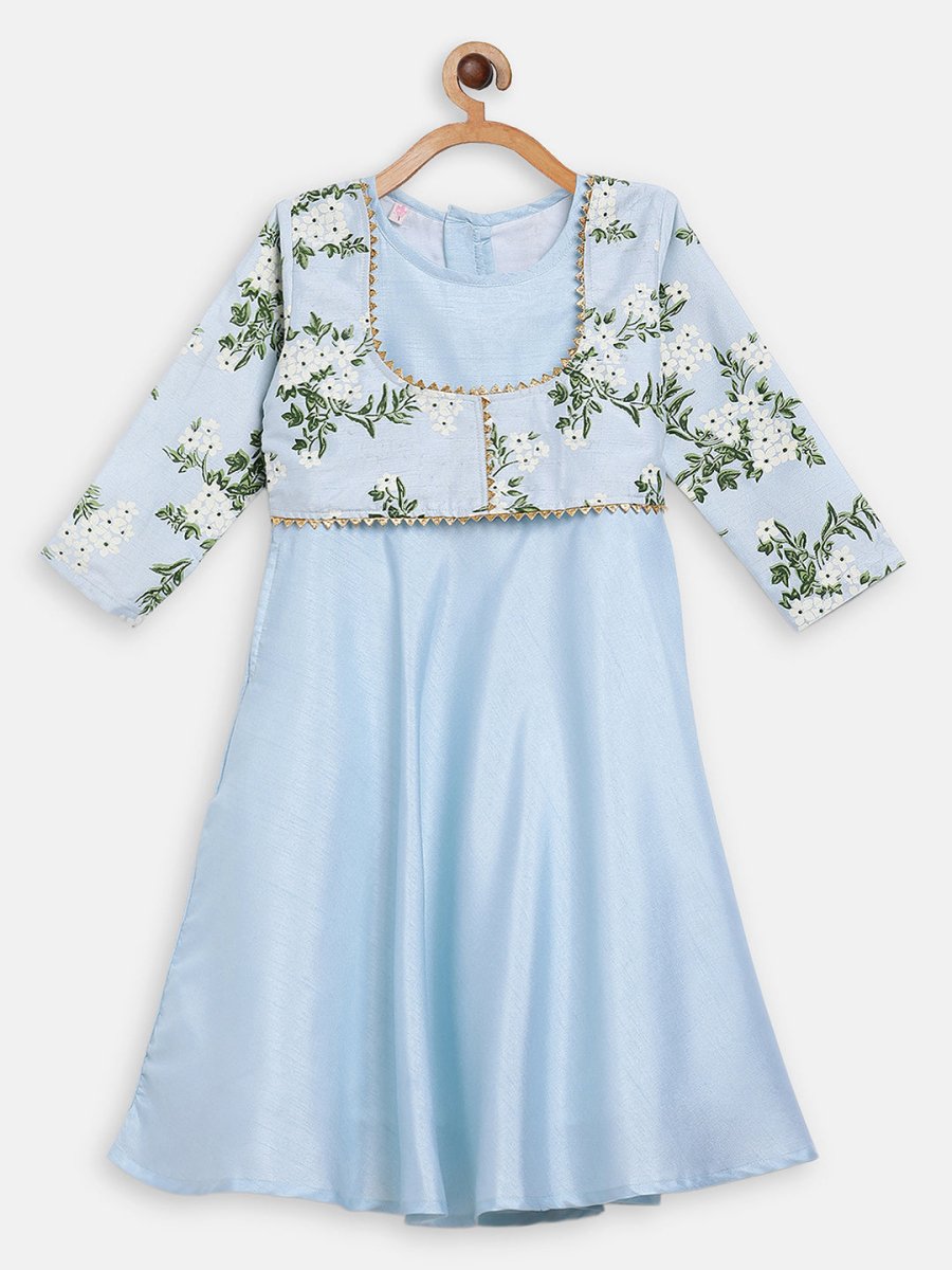 Ahalyaa Blue Poly Silk A-Line Girl's Kurta | Grocsy