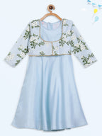 Ahalyaa Blue Poly Silk A-Line Girl's Kurta | Grocsy