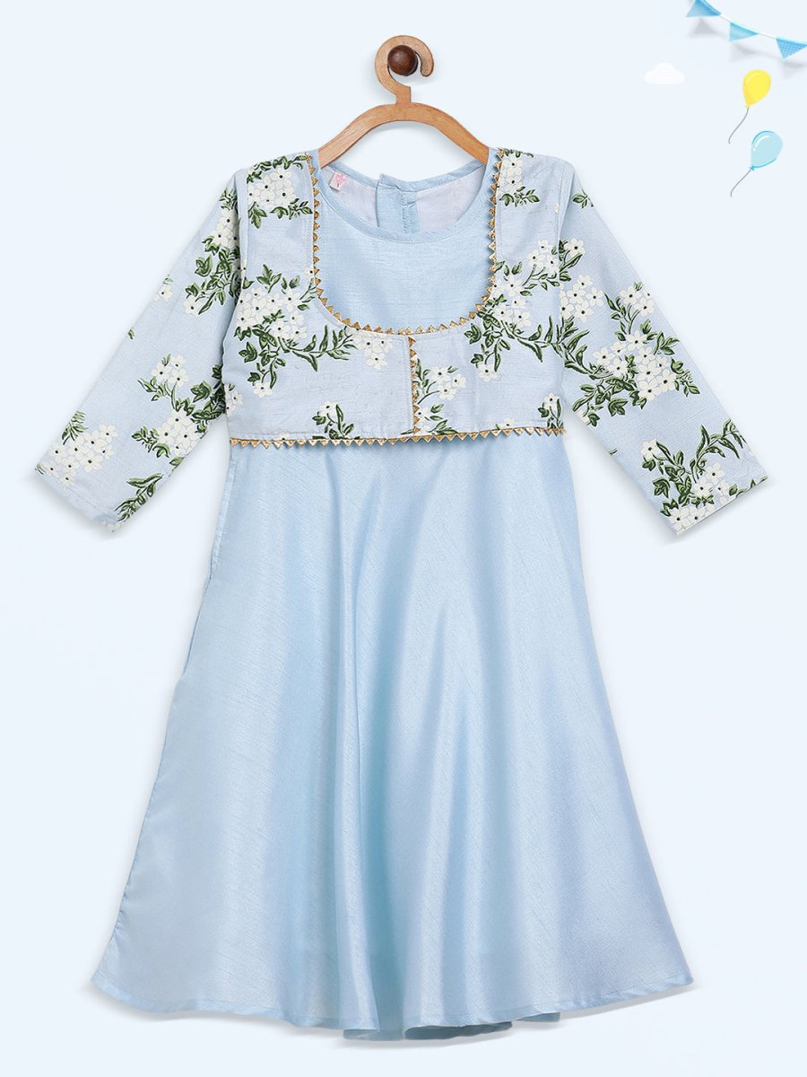Ahalyaa Blue Poly Silk A-Line Girl's Kurta | Grocsy