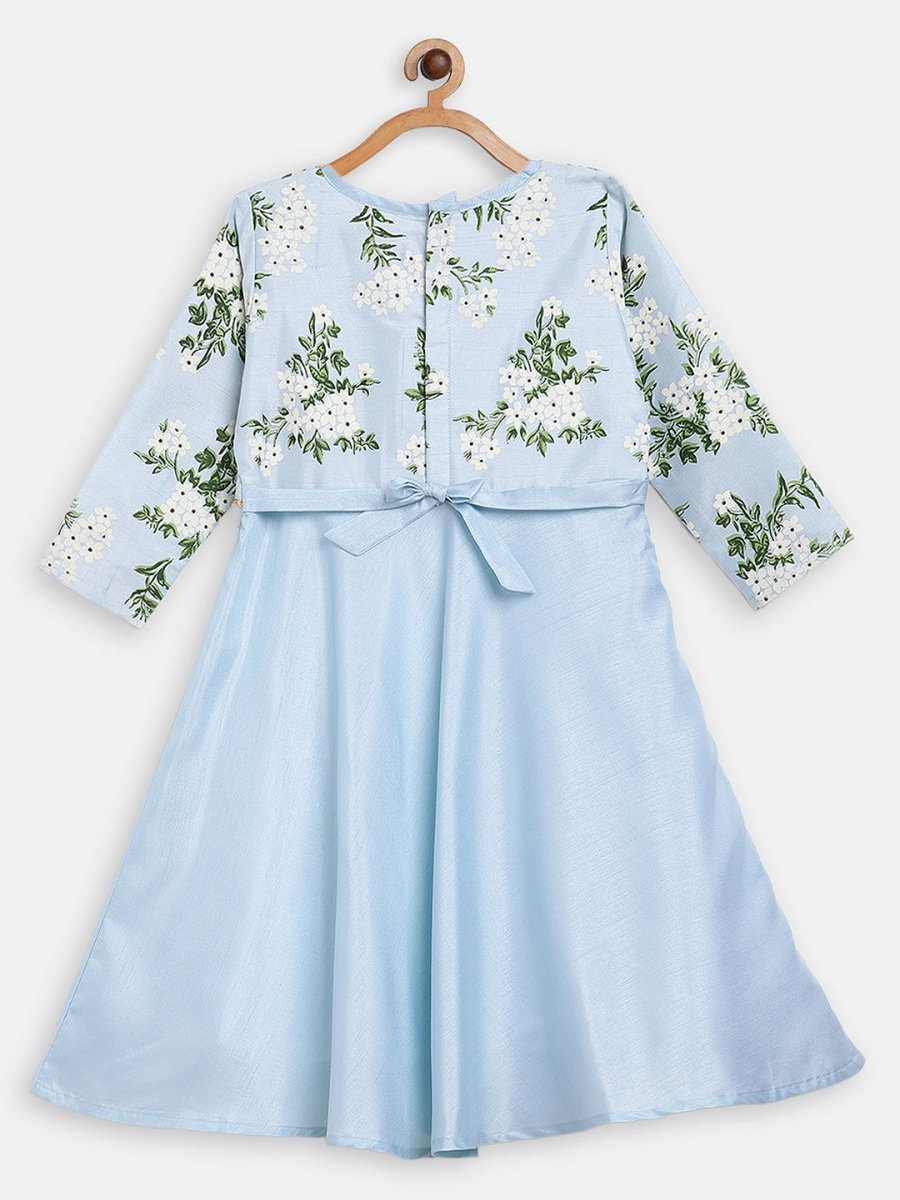 Ahalyaa Blue Poly Silk A-Line Girl's Kurta | Grocsy