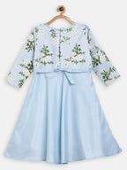 Ahalyaa Blue Poly Silk A-Line Girl's Kurta | Grocsy