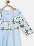 Ahalyaa Blue Poly Silk A-Line Girl's Kurta | Grocsy