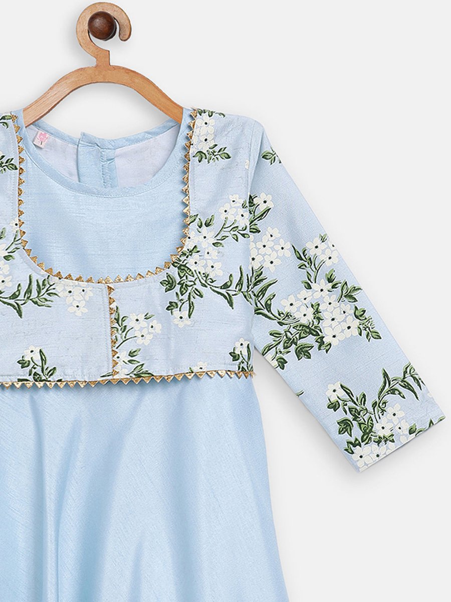 Ahalyaa Blue Poly Silk A-Line Girl's Kurta | Grocsy