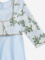 Ahalyaa Blue Poly Silk A-Line Girl's Kurta | Grocsy