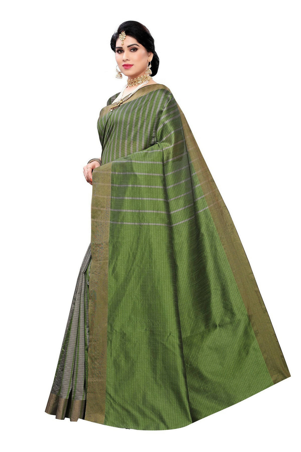 Vamika Paithani Green Cotton Silk Weaving Saree (Paithani Green) | Grocsy
