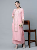 Ahalyaa Women's Baby Pink Pure Cotton Printed Kurta Palazzo Set | Grocsy