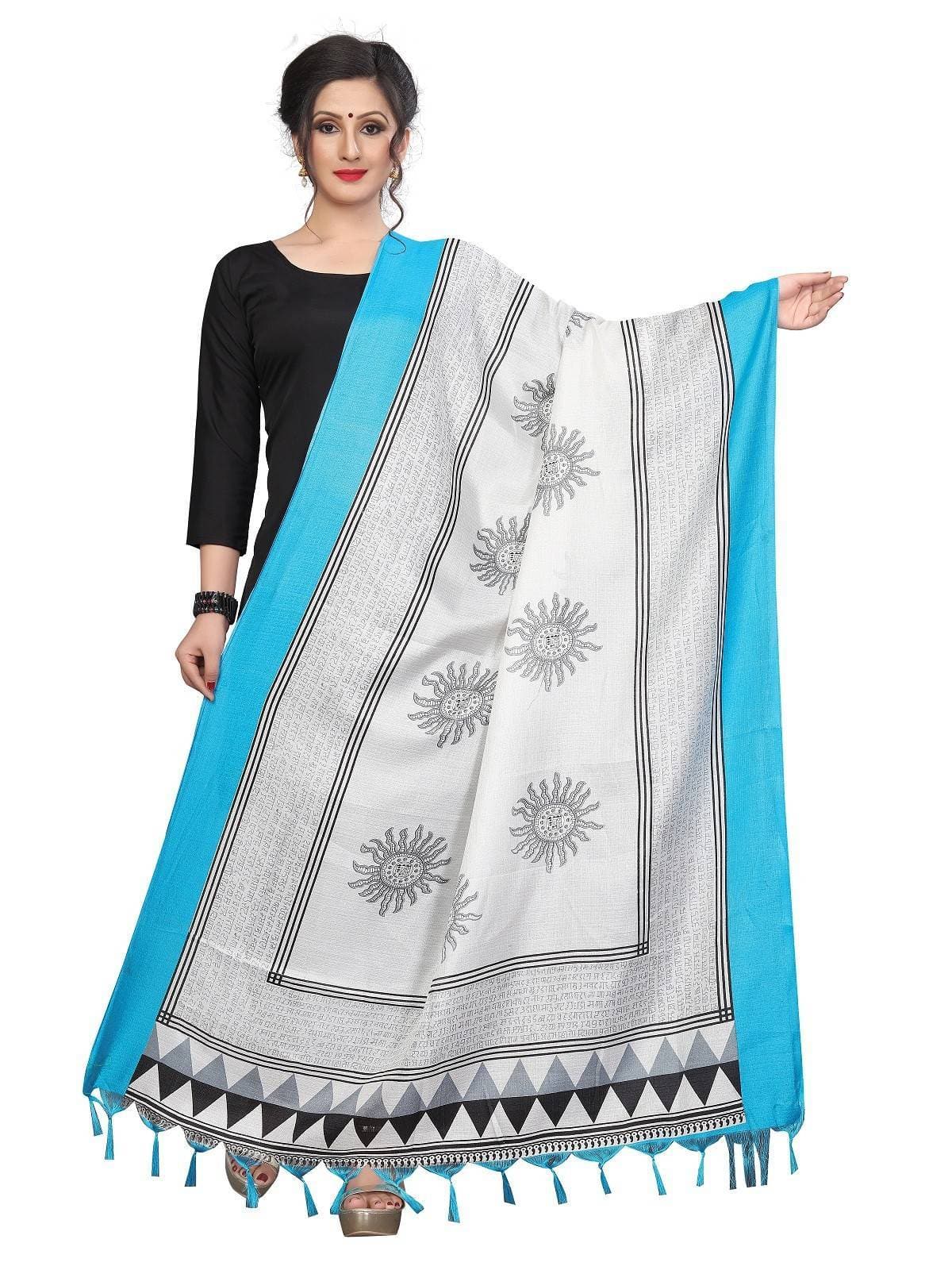 Vamika Blue-White Printed Khadi Bhagalpuri Dupatta | Grocsy