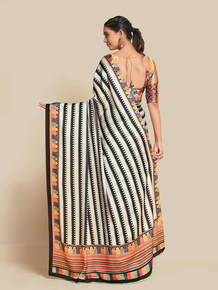 Black Bright Moss Designer Digital Printed Party Wear Saree - Be Verly | Grocsy