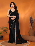 Designer Partywear Black Georgette Fancy Saree - Durga | Grocsy