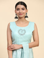 Blue Satin Solid Ready to wear Saree with stitched Blouse - Vanita | Grocsy