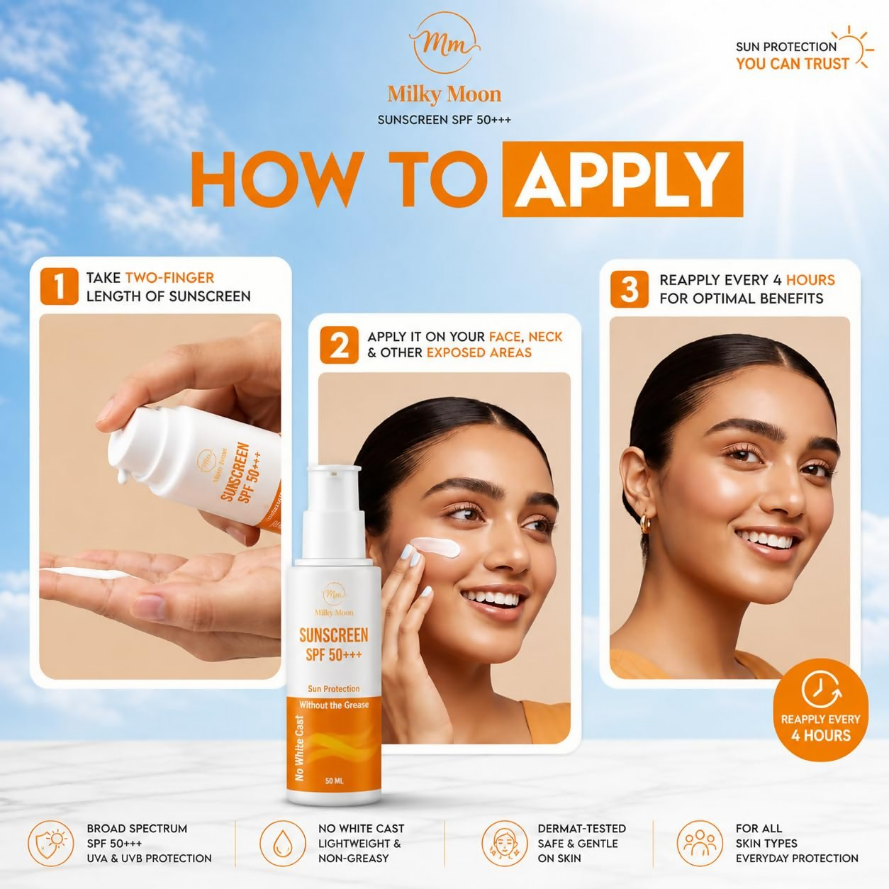 Milky Moon Sunscreen For Oily Skin Spf 50 Pa+++ Lightweight & Non-Greasy | Grocsy