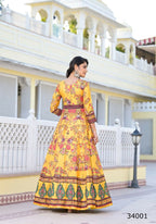 Partywear Designer Yellow Dola Silk Anarkali suit with Dupatta - Suzen | Grocsy