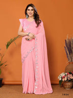 Partywear Designer Light Pink Georgette Fancy Saree - Starwalk | Grocsy
