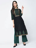 Aniyah Cotton Block Printed Black Straight Kurta (AN-131K) | Grocsy