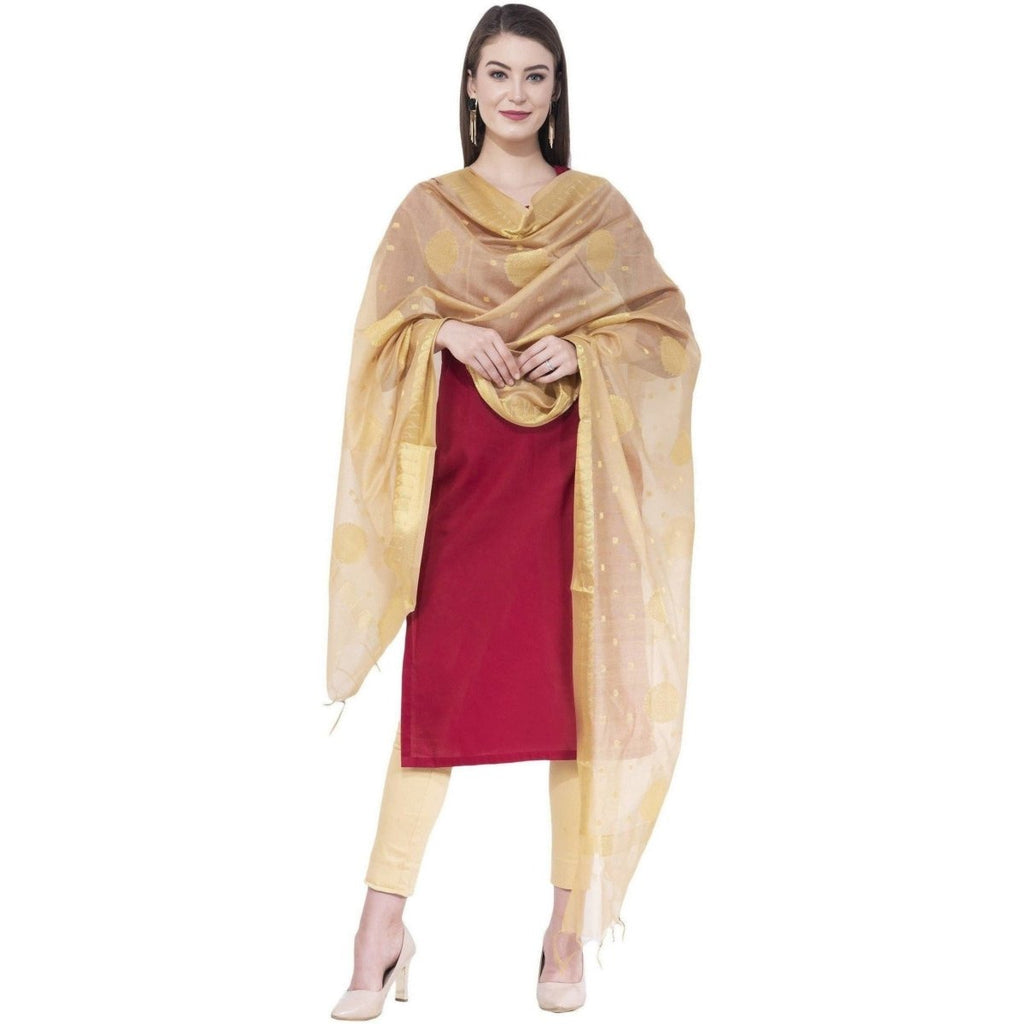 A R Silk Golden Color Fancy Vanarsi Silk Dupattas and Chunnis | Grocsy