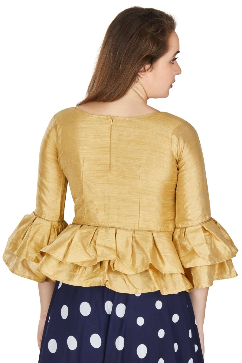 Aastha Fashion Women's Beige Art Silk Bell Sleeves attire with Poly Cotton Lining Blouse | Grocsy