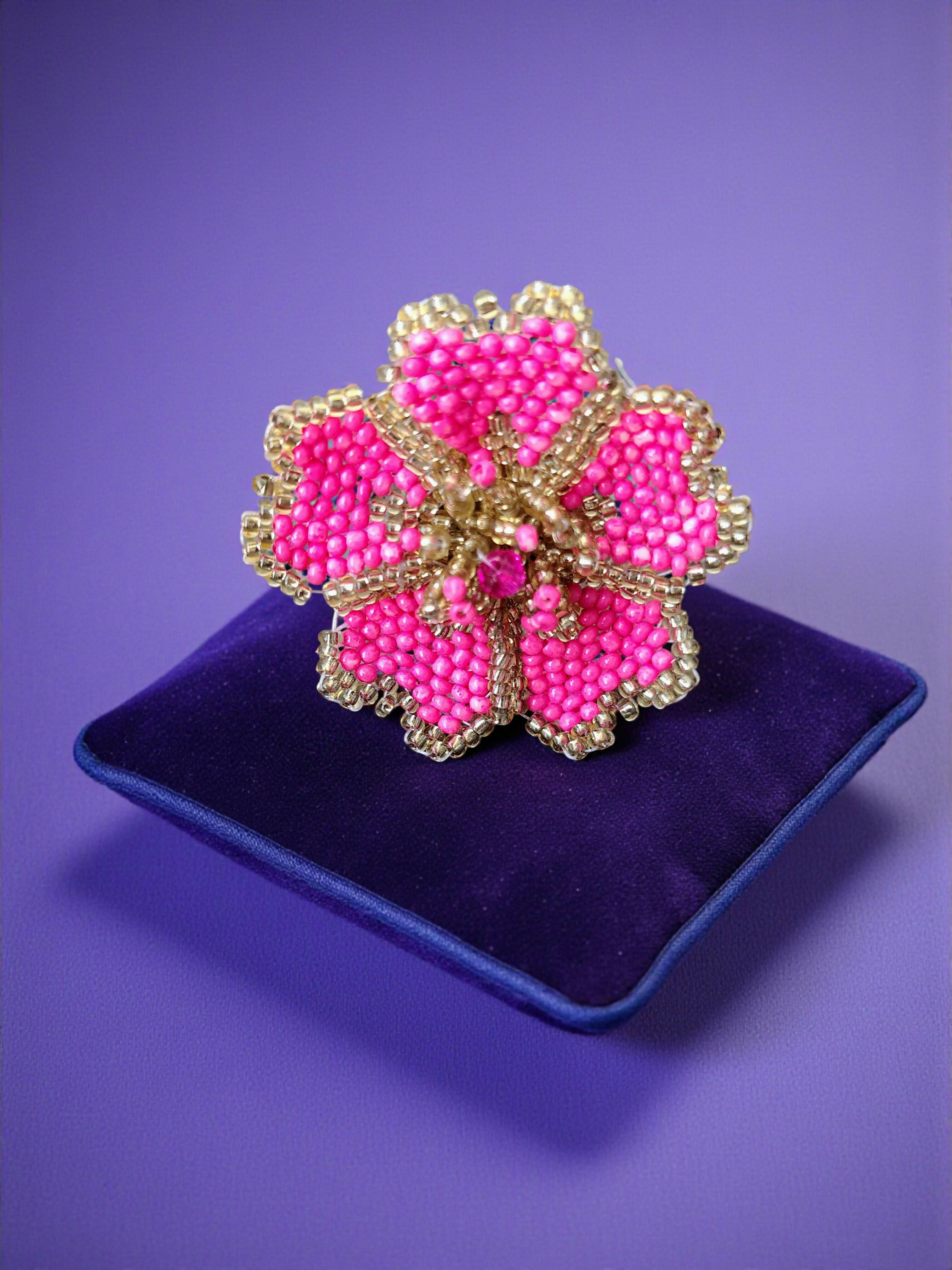 Inhanns Rang-E-Roshan Adjustable Ring – Handmade Crystal Statement Ring - Pink | Grocsy