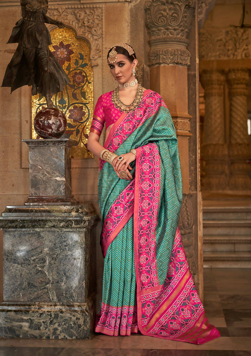 Persian Green Banarasi Weaving, Ultra Aqua Finish, Zari Work Banarasi Silk Saree - Rath Kunti | Grocsy