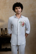 British White Sri Vari Sutra Shirt By Hilo Design | Grocsy