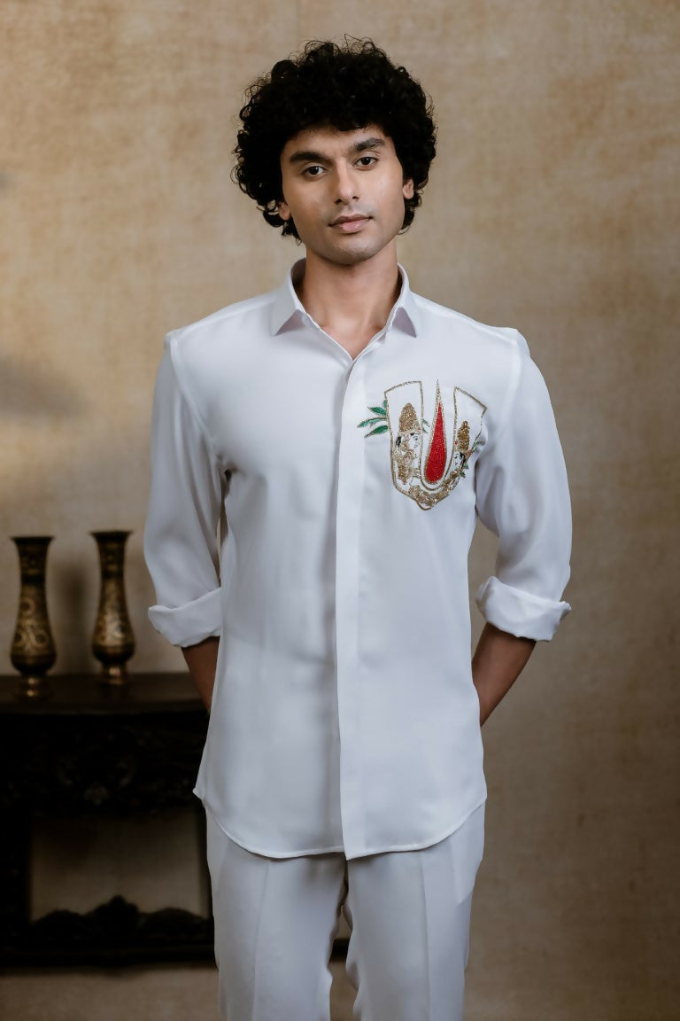 British White Sri Vari Sutra Shirt By Hilo Design | Grocsy
